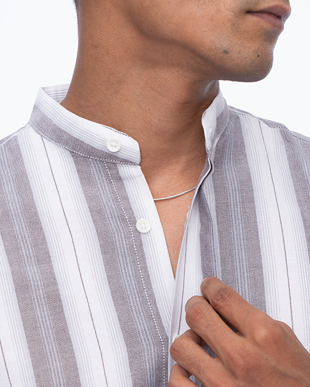 Lightweight breathable Mandarin White striped Collar Shirt for men, casual shirt