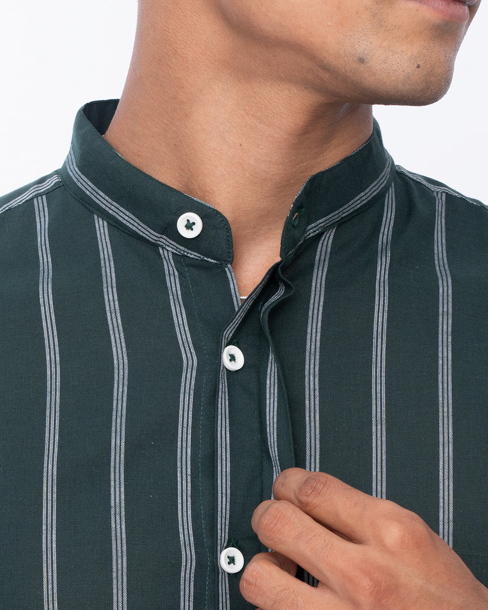 Lightweight breathable Mandarin green Collar Shirt for men, casual shirt