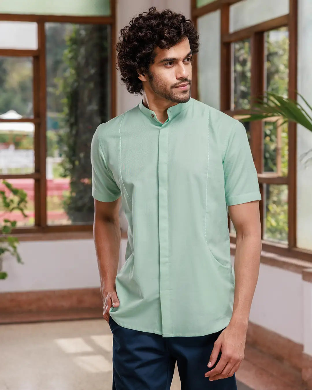 Mandarin collar shirt deals