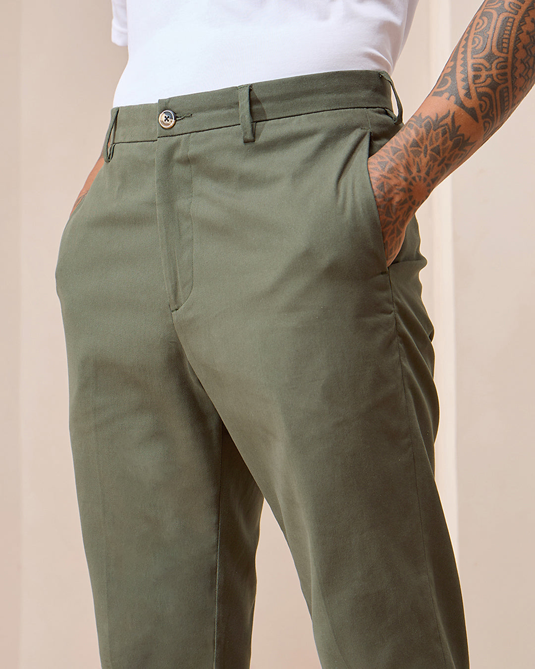 Moss Comfort Fit Cotton Chinos