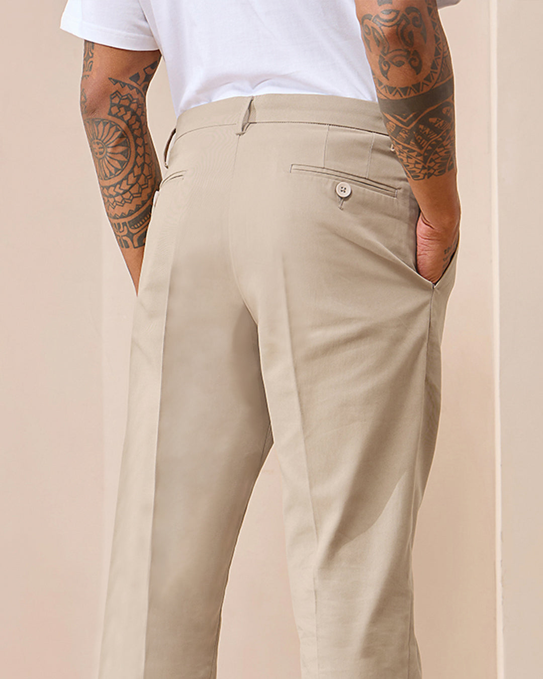 Beige Comfort Fit Cotton Chinos