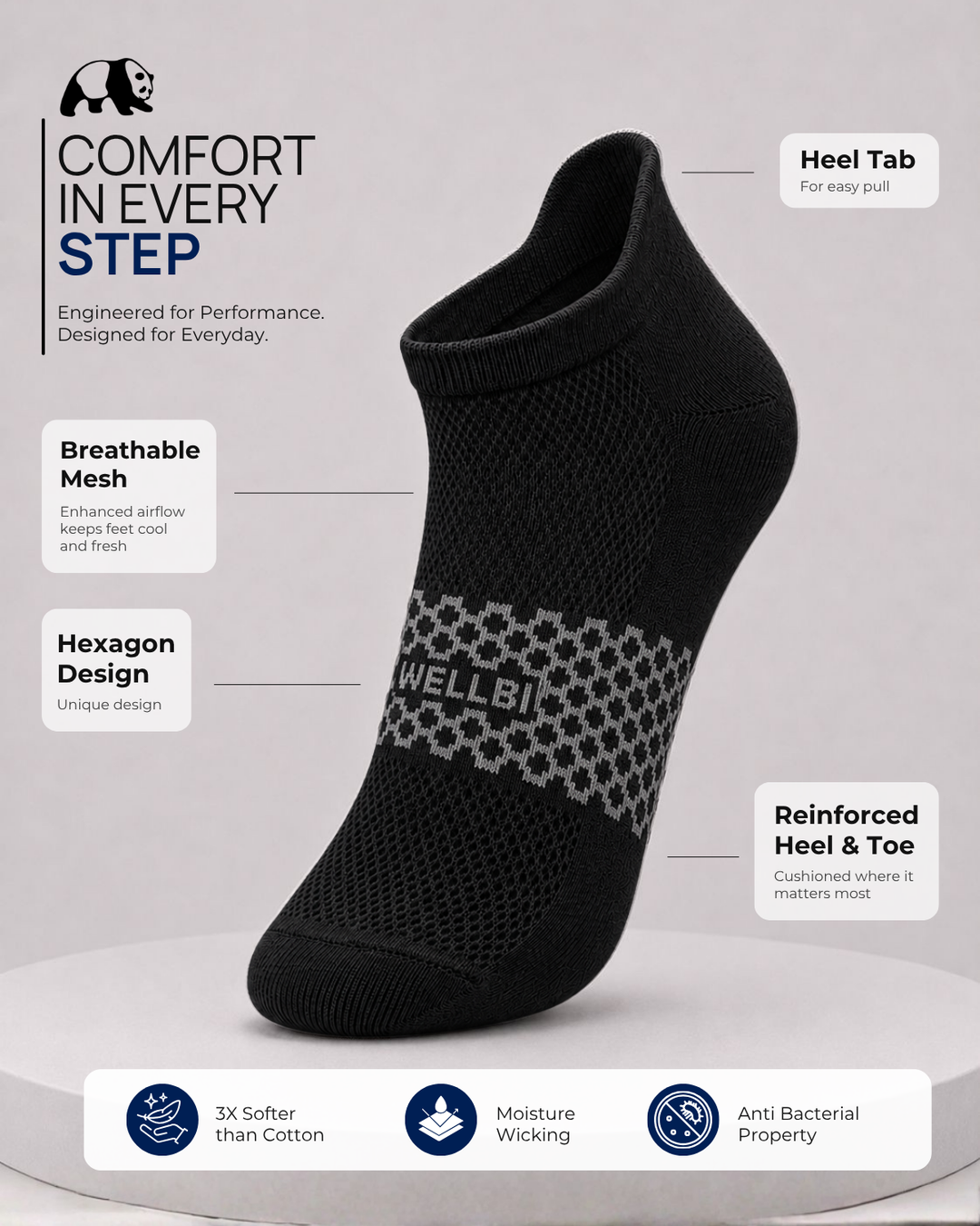Men's Bamboo Ankle Socks - Pack of 3