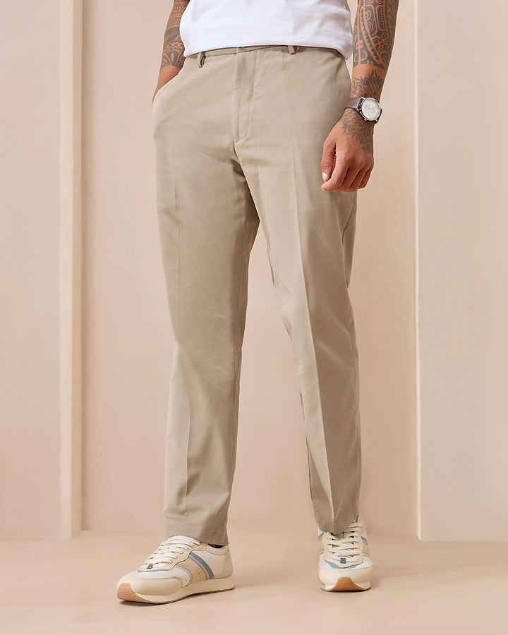 Beige Comfort Fit Cotton Chinos