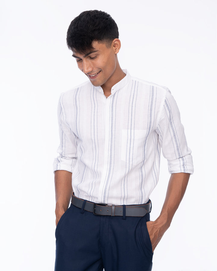 Lightweight breathable Mandarin White Collar Shirt for men, work outfit