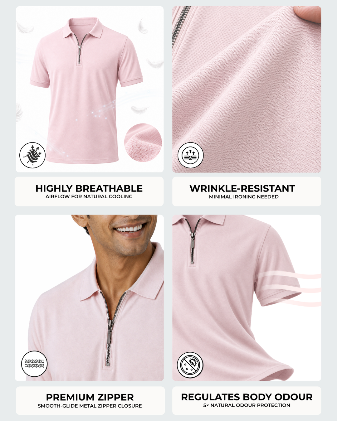 Men's Bamboo Core Zipper Polo
