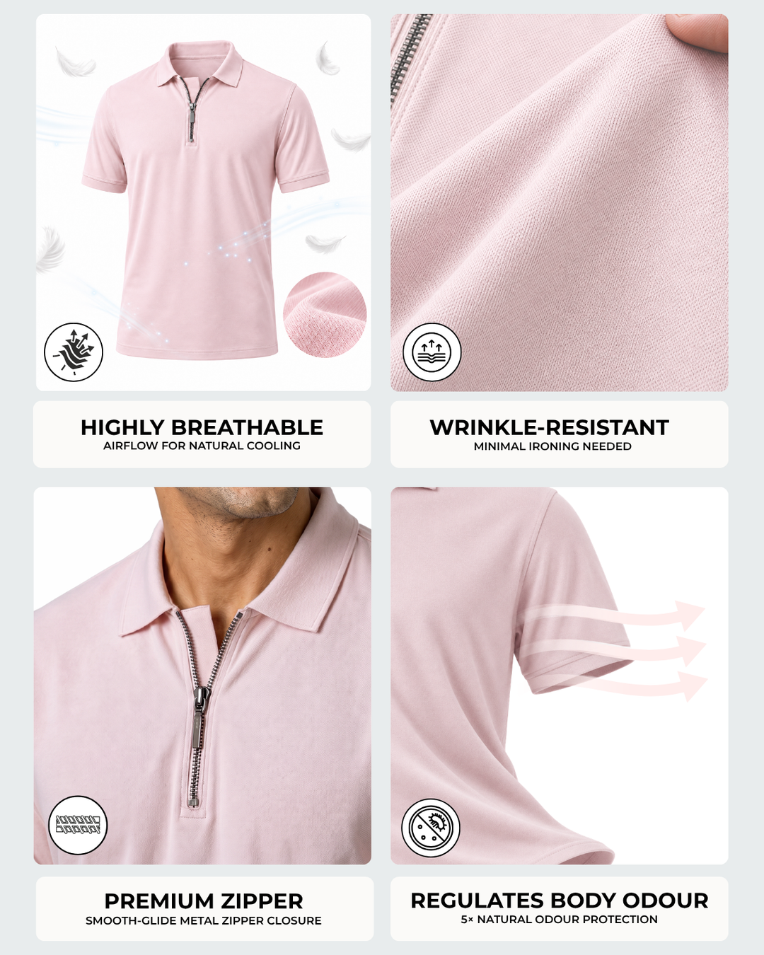 Men's Bamboo Core Zipper Polo