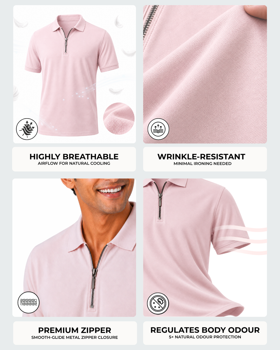 Men's Bamboo Core Zipper Polo