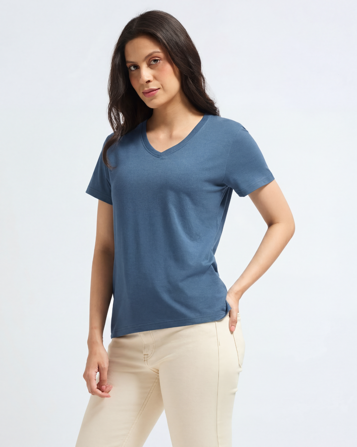Bamboo V-Neck - Azure