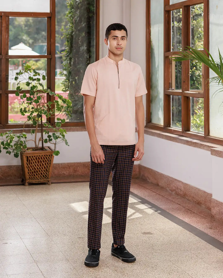 Modern stylish pink zipper front shirt for men, Stylish and functional zipper front shirt for men, combining modern design with comfort