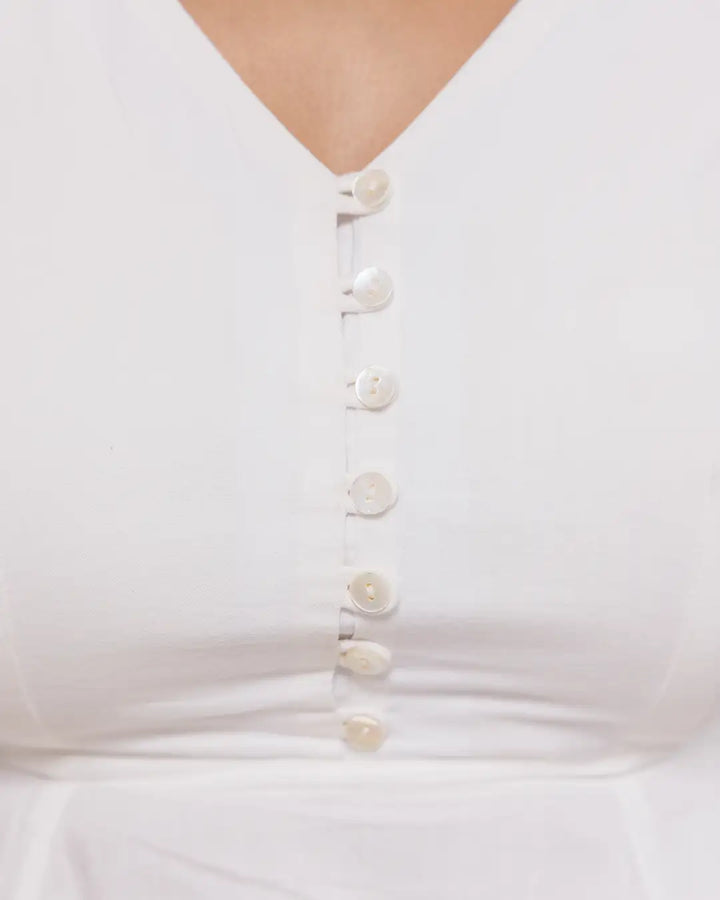 Branco - V Neck Detail Tie Up Dress